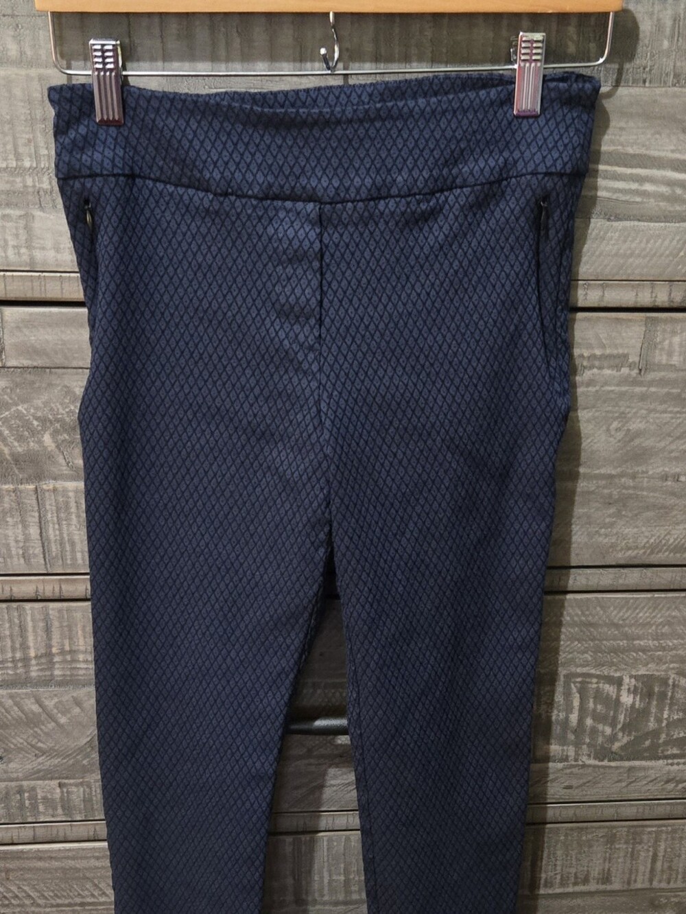 Margaret M Slimming Pant Blue Diamond Print Pull On Ankle Pants Size M